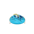 Futuristic blue metallic acrylic clutch bag with a gold chain and moon-shaped clasp - Blue