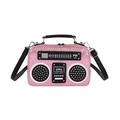Pink glitter vintage radio shaped crossbody bag with adjustable black shoulder strap - Pink