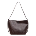 Grande borsa tote minimalista in pelle marrone scuro con chiusura a rotazione argentata - Marrone
