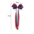 Detail view of red white and blue bow hair clip with 24cm long ribbon tails - British Style Color Block Streamer (09#)
