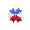 Detail showing red white and blue striped bow hair clip with 12.5cm width measurement - Fresh Tri-Color Stacked Bow (11#)