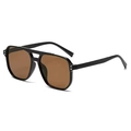 Retro oversized square sunglasses with double bridge and brown lenses in black frame - Black Frame Tea Lens
