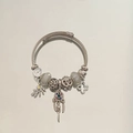 Silver beaded bracelet with dreamcatcher and four-leaf clover charms in woven steel style - Four-Leaf Clover Dreamcatcher Bracelet