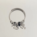 Silver cable charm bracelet featuring Hello Kitty, rhinestone heart key and black beads - Black Cute Cat Bracelet