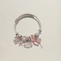 Silver bead bracelet with pink Hello Kitty charms and sparkling heart pendants - Pink Zirconia Bow Cat Bracelet
