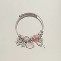 Silver stainless steel wire bracelet with Hello Kitty charm and pink crystal beads - White Zirconia Bow Cat Bracelet