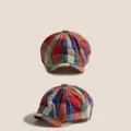 Classic colorful plaid beret newsboy hat for kids with vintage check pattern - Plaid Newsboy Cap Style / Red Plaid