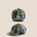 Classic green and blue plaid newsboy cap for kids with a vintage British pattern - Plaid Newsboy Cap Style / Green Plaid