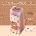 Cute brown bear sandwich eraser with purple translucent body and grid sleeve, 40x16x13mm - Cute Pet Brown Bear
