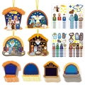 DIY Christmas Nativity scene sticker set with moon shapes and religious story characters - QS Nativity Small Card Stickers