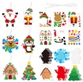 DIY Christmas scene stickers set with 6 cartoon characters and hanging ropes - QS Christmas 6 Designs DIY Card Sticker Set / 24 Cards + 24 Stickers + 24 White Ribbons / Colorful