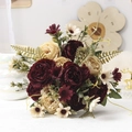 Detail of faux burgundy peonies and daisies in a luxury artificial flower arrangement - Burgundy