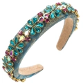 Cerchietto barocco con cristalli colorati e tessuto jacquard dorato vintage - Blu