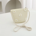 Creamy woven straw crossbody bag for girls featuring five white daisy embroidery patches - 11*14*6cm / Creamy White Small Flower