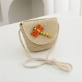 Cute children's straw crossbody bag with orange dragonfly detail in natural tan finish - 11*14*6cm / Beige Dragonfly Flap Bag