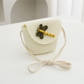 Girl's cream woven straw crossbody bag featuring a yellow and green dragonfly motif - 11*14*6cm / Creamy White Dragonfly Flap Bag