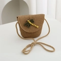 Kids woven straw crossbody bag with green dragonfly crochet detail in brown - 11*14*6cm / Khaki Dragonfly Flap Bag