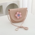 Pink woven straw crossbody bag for girls with a cute floral accent on the flap - 19*14*5cm / Pink Pink Flower Flap Bag
