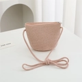 Pink straw crossbody bag for girls with woven texture and a secure silver metal zipper - 11*14*6cm / Pink Plain Bag