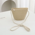 Beige straw crossbody bag for girls featuring thick cotton rope strap and zipper closure - 11*14*6cm / Beige Plain Bag