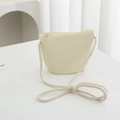 Girl's cream straw woven crossbody bag with metal zipper and rope strap for summer - 11*14*6cm / Creamy White Plain Bag