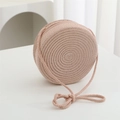 Pink circular woven straw crossbody bag with spiral texture and zipper for girls - Diameter 16cm / Pink Plain Round Bag