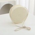 Cute cream round woven straw crossbody bag for girls with spiral textured craftsmanship - Diameter 16cm / Creamy White Plain Round Bag