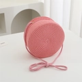 Cute pink round straw woven crossbody bag for girls with high-quality textured finish - Diameter 16cm / Peach Red Plain Round Bag