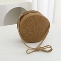 Round light brown straw crossbody bag with spiral weave and rope strap for girls - Diameter 16cm / Khaki Plain Round Bag