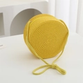 Bright yellow round woven straw crossbody bag for girls featuring a matching strap and zipper - Diameter 16cm / Yellow Plain Round Bag