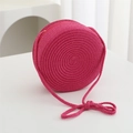 Pink round woven straw crossbody bag for girls with spiral texture and zipper closure - Diameter 16cm / Rose Red Plain Round Bag