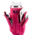Funda de neopreno rosa para termo de 40oz con bolsillos para móvil y llaves personales - Rojo Rosa Doble Bolsa