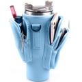 Funda de neopreno azul claro para botella de 40oz con porta móvil y bolsillos de cremallera - Azul Doble Bolsa