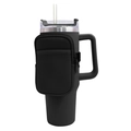 40oz Matte black insulated tumbler with a functional storage pouch and straw - Small Black Jacquard Bag