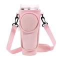 Pink neoprene water bottle carrier with front zipper pocket and adjustable strap - Pink Round Pouch