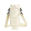 Cream neoprene water bottle holder bag for 40oz tumbler with adjustable shoulder strap - Apricot Round Pouch