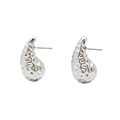 Detail of silver drop earrings featuring a unique hammered metallic texture and stud backing - Hammered Texture Teardrop Silver