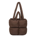 Coffee brown quilted puffer tote bag with large capacity and dual handles - Brown