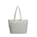 Borsa tote bianca trapuntata con grandi rombi e tasche laterali funzionali - Bianco Sporco