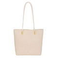 Minimalistische beige Leder-Tote-Bag mit edlen Golddetails und langen Tragegriffen - Gebrochenes Weiß
