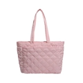 Pink quilted tote bag with classic diamond stitching and light nylon padded design - Pink
