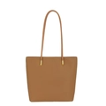 Braune Tragetasche in Litschitextur mit goldenen Metalldetails und Schulterriemen - Khaki