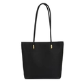 Minimalistische schwarze Shopper-Tasche mit Lychee-Struktur und goldenen Akzenten - Schwarz