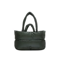 Deep green quilted puffer tote bag with padded handles and minimalist stylish texture - Dark Green