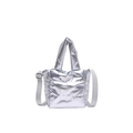 Borsa tote trapuntata argento metallizzato con manici imbottiti e tracolla larga - Argento