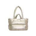 Champagne gold metallic padded handbag with quilted design and double handles - Champagne Gold