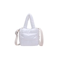 White puffer quilted handbag with adjustable crossbody strap and silver hardware - White