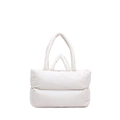 Minimalist white quilted puffer tote bag with dual straps in a soft padded finish - White