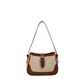 Vintage underarm bag with cream canvas, brown leather trim, and gold buckle detail - Brown