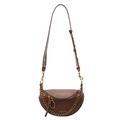 Dark brown PU leather half-moon crossbody bag with gold chain and adjustable strap - Brown